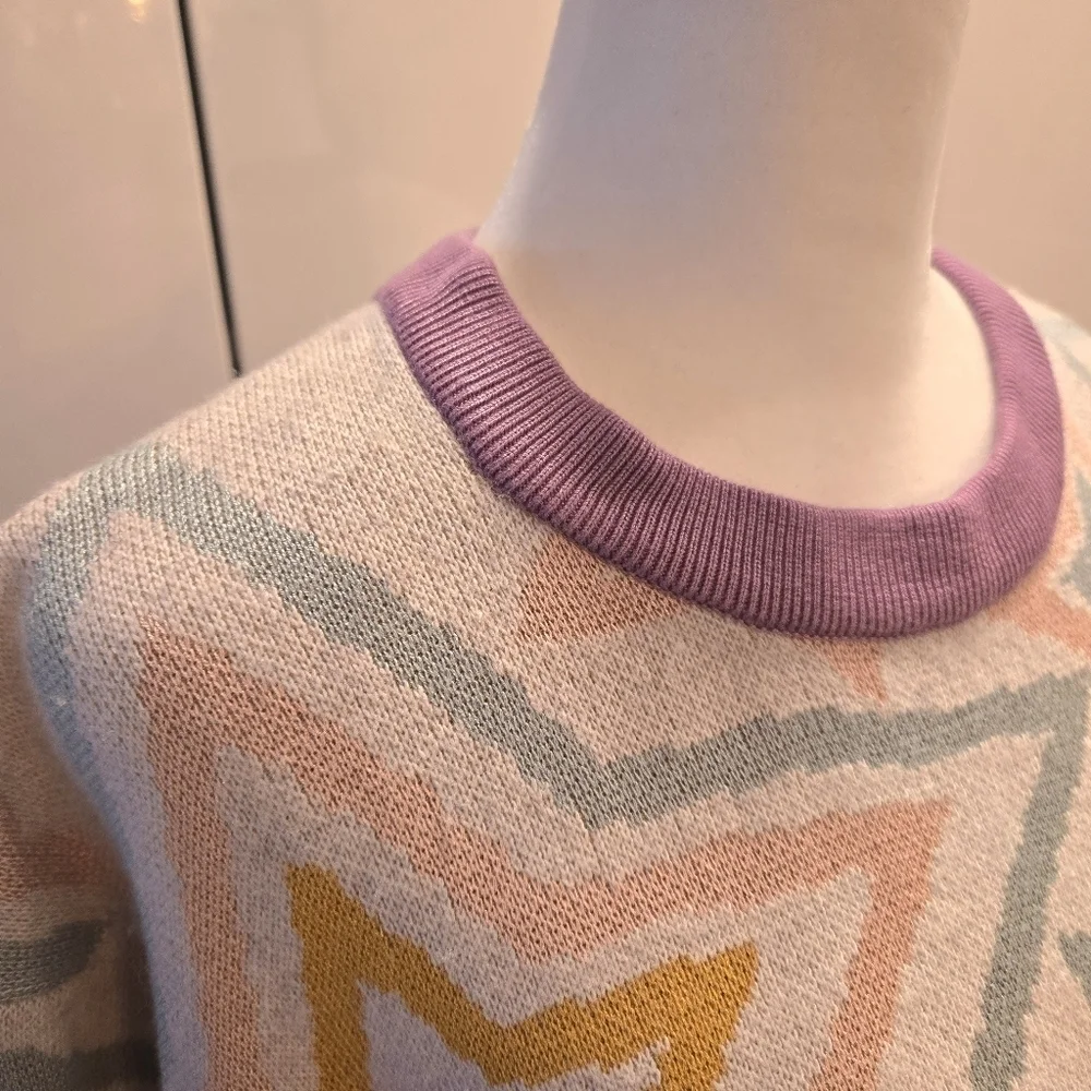 NWT Splendid Ziggy Star Oversized Crewneck Sweater White Blue Yellow Size Small